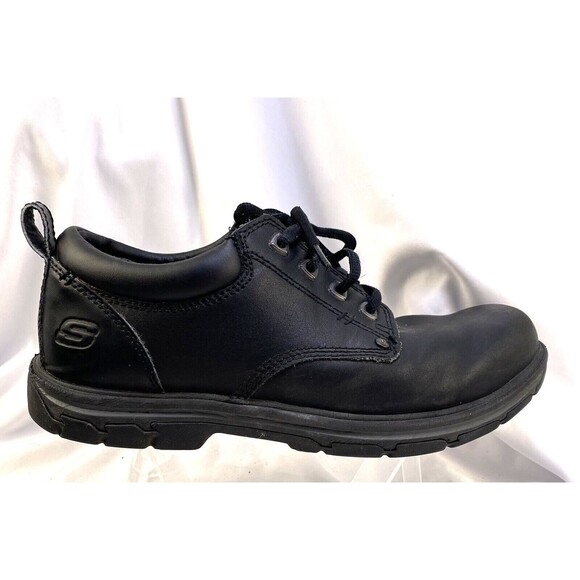 Skechers Men\'s Leather Work Shoes Size 9.5 Relaxed Fit Memory Foam Black 64260 main image 8